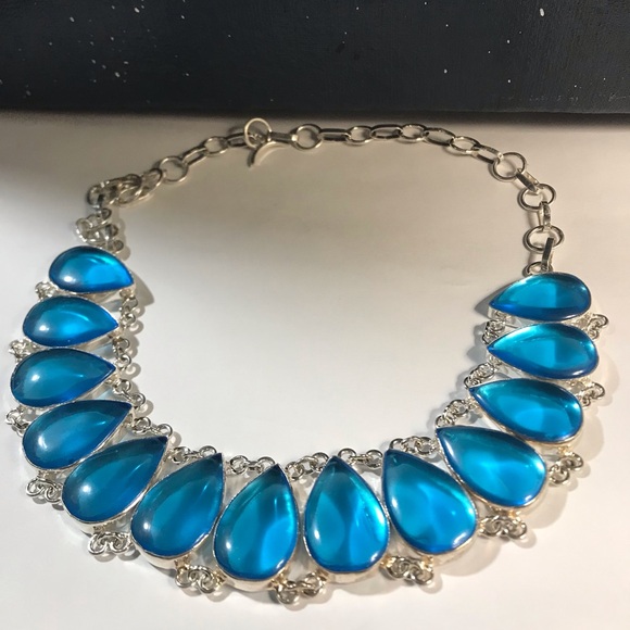 925 Sterling Silver Jewelry - Blue Topaz Stamped 925 Sterling Silver Necklace
